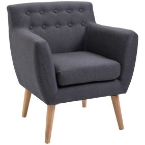 Sillón de Salón Moderno Butaca para Dormitorio con Reposabrazos y Patas de Madera Sofá Individual Carga 125 kg para Oficina Sala de Estar Gris Oscuro