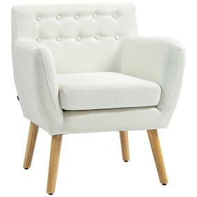 Sillón de Salón Moderno Butaca para Dormitorio con Reposabrazos y Patas de Madera Sofá Individual Carga 125 kg para Oficina Sala de Estar Crema