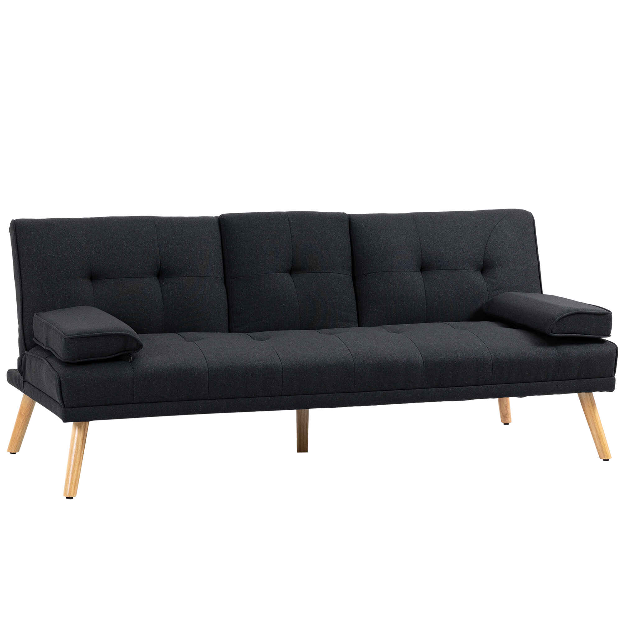 Sofá Cama 3 Plazas Sofá Cama Plegable con Respaldo Ajustable de 3 Niveles Reposabrazos Desmontable y 2 Soportes para Vasos 181x77x78 cm Gris