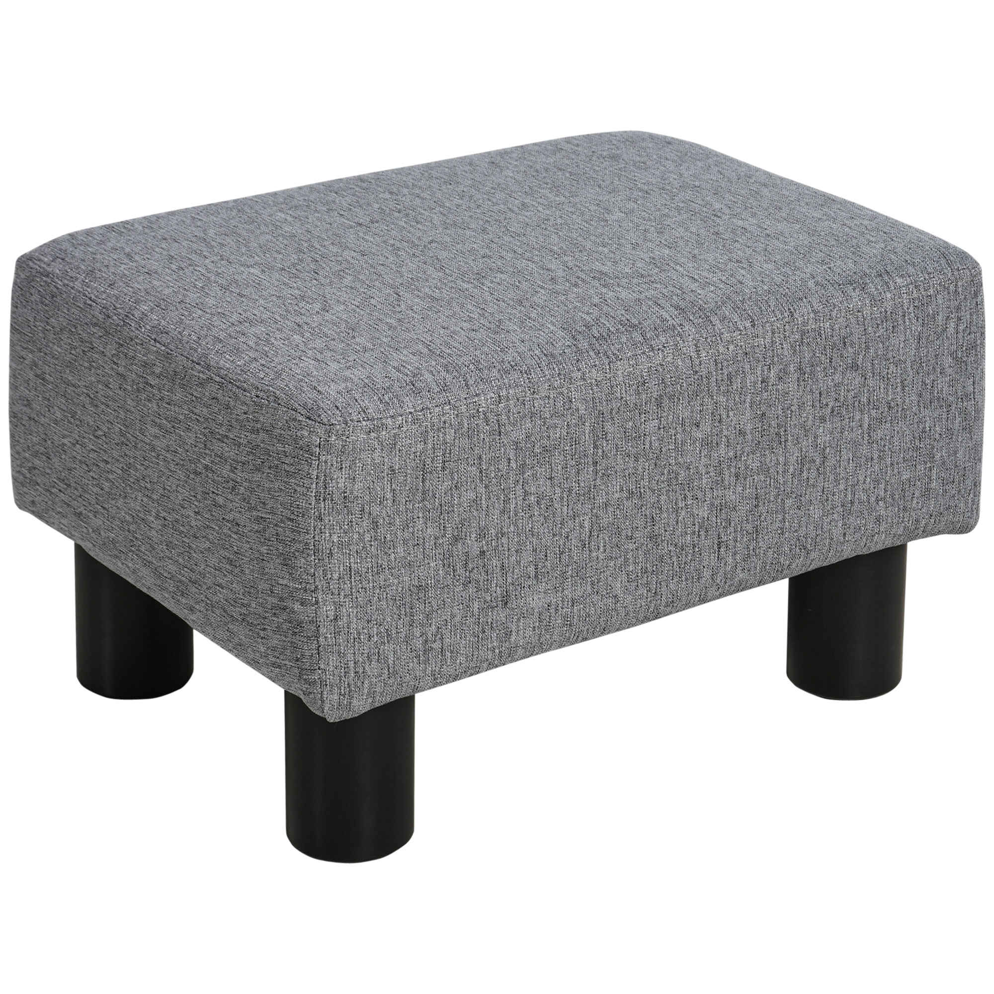 Reposapiés de Salón Taburete Bajo Tapizado en Lino Otomana Rectangular con Estructura de Madera para Sala de Estar Dormitorio Gris