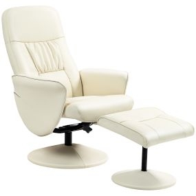 Sillón de Salón con Otomana Reposapiés Tapizado en PU Sillón Relax Reclinable hasta 145° y Giratorio 360° con Respaldo Ajustable para Salón Dormitorio Oficina 76x81x101 cm Crema