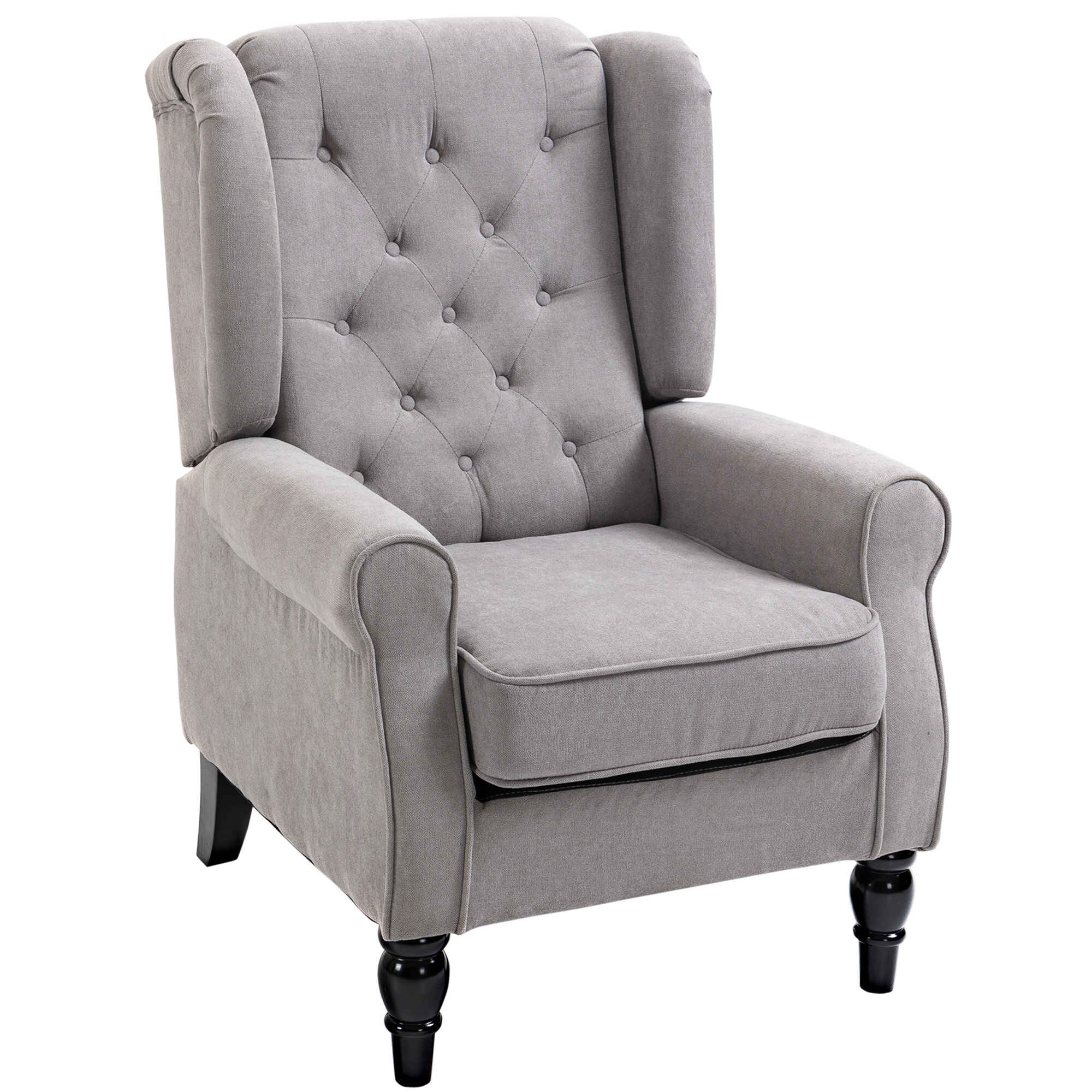Sillón de Salón Moderno Butaca para Dormitorio con Reposacabezas y Patas de Madera Sofá Individual Carga 160 kg para Oficina Sala de Estar Gris
