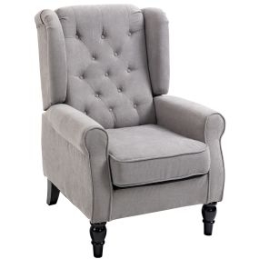 Sillón de Salón Moderno Butaca para Dormitorio con Reposacabezas y Patas de Madera Sofá Individual Carga 160 kg para Oficina Sala de Estar Gris