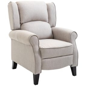 Sillón Relax Reclinable Manual Sillón Relax Tapizado en Lino Sintético con Reposapiés Retráctil Carga 150 kg Sillón Reclinable para Dormitorio Oficina Gris Claro