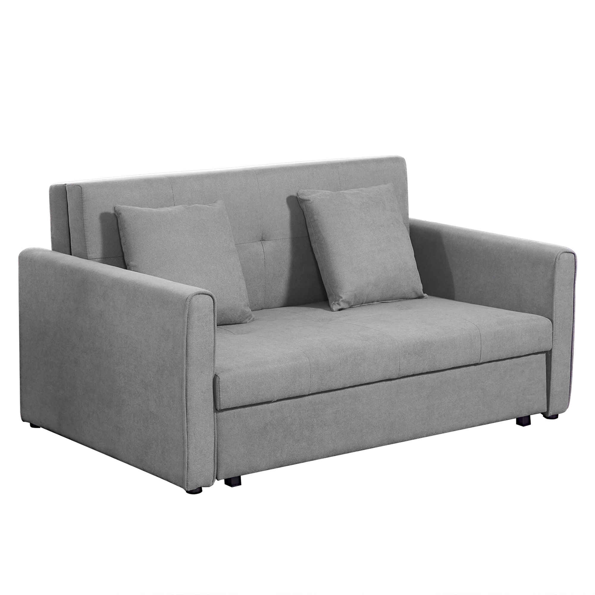 Sofá Cama de 2 Plazas Sofá Cama Tapizado en Poli Algodón con 2 Cojines Desmontables y Espacio de Almacenamiento Sofá Doble para Salón Oficina 152x101x81 cm Gris