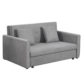 Sofá Cama de 2 Plazas Sofá Cama Tapizado en Poli Algodón con 2 Cojines Desmontables y Espacio de Almacenamiento Sofá Doble para Salón Oficina 152x101x81 cm Gris