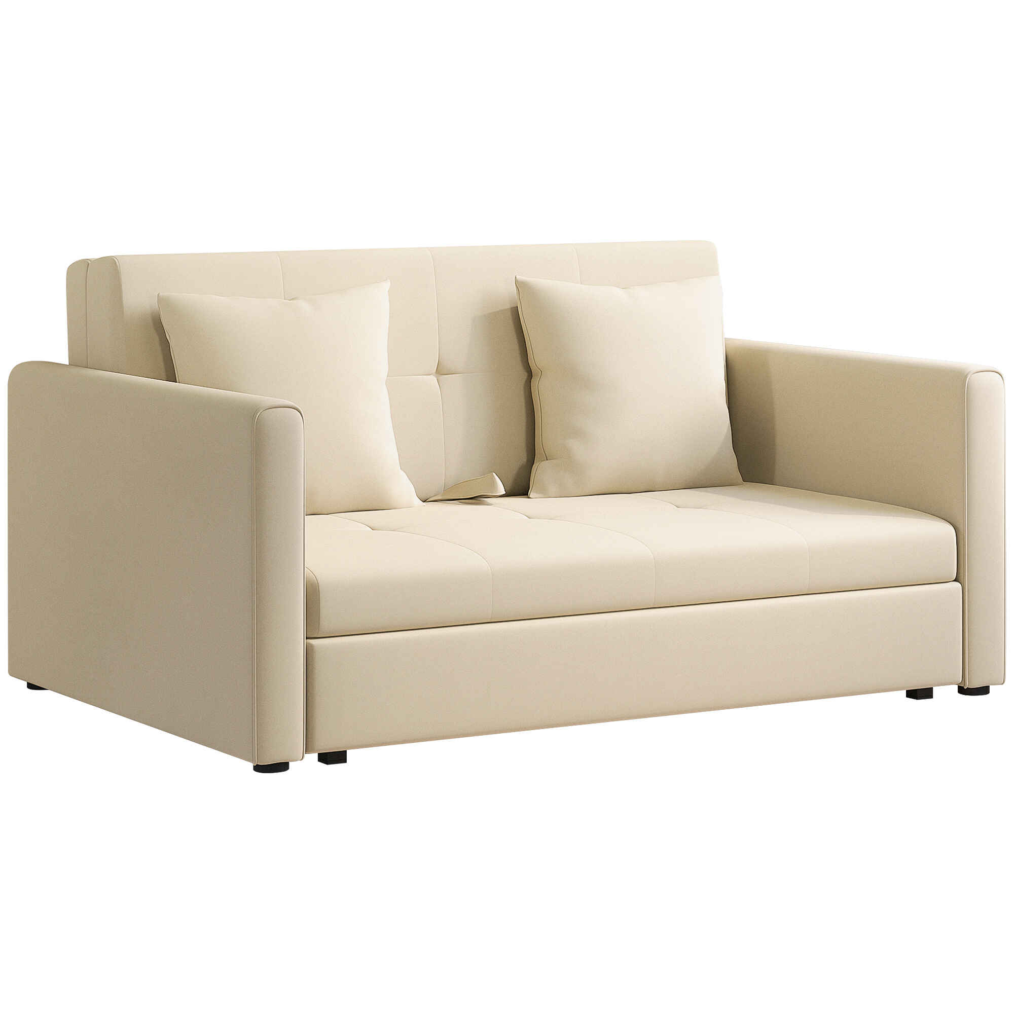 Sofá Cama de 2 Plazas Sofá Cama Tapizado en Poli Algodón con 2 Cojines Desmontables y Espacio de Almacenamiento Sofá Doble para Salón Oficina 152x101x81 cm Beige