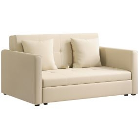 Sofá Cama de 2 Plazas Sofá Cama Tapizado en Poli Algodón con 2 Cojines Desmontables y Espacio de Almacenamiento Sofá Doble para Salón Oficina 152x101x81 cm Beige
