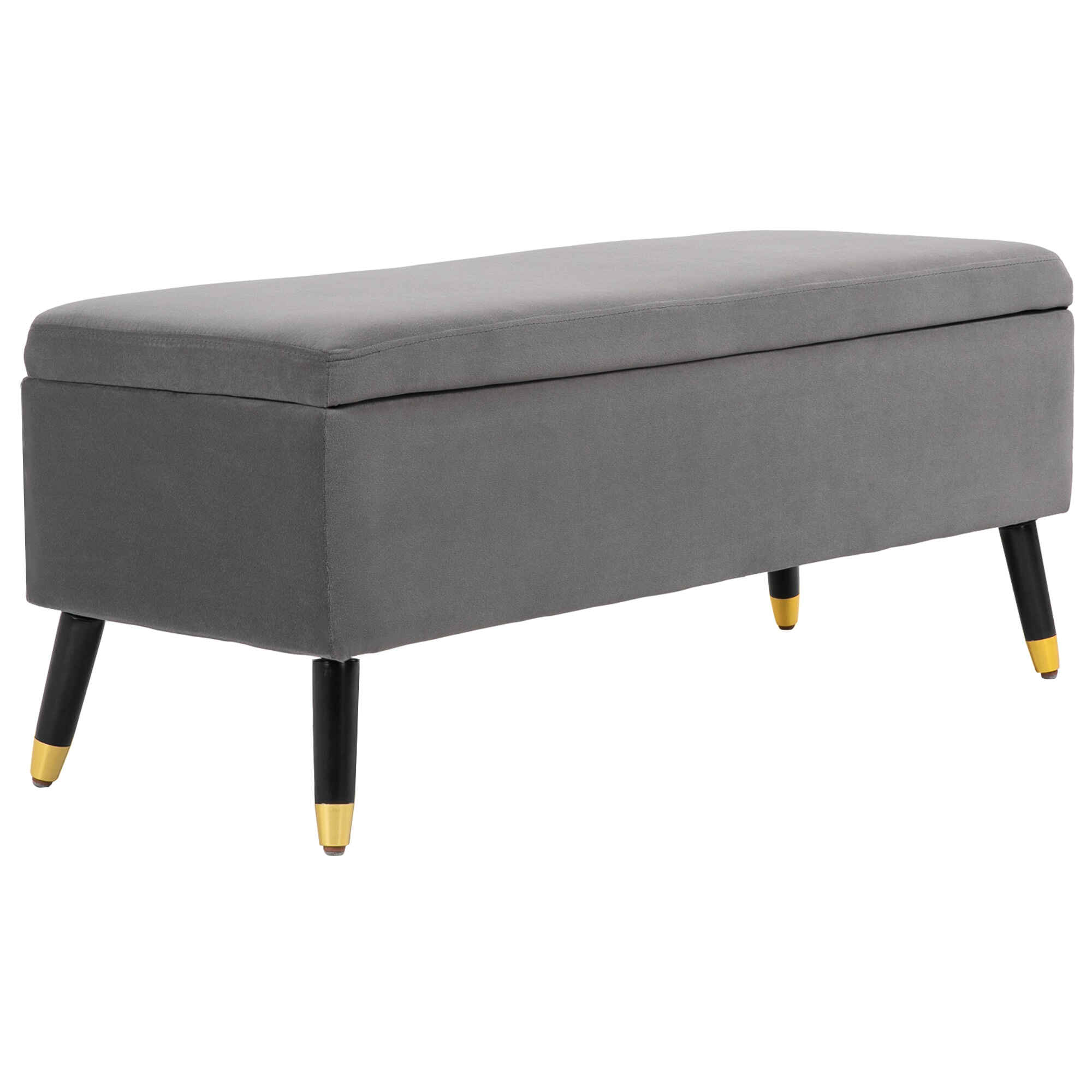 Banco de Almacenaje con Tapa Taburete Puff Tapizado en Terciopelo con Asiento Acolchado y Patas de Madera para Dormitorio Entrada 110x43x45 cm Gris