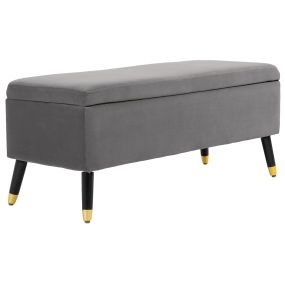 Banco de Almacenaje con Tapa Taburete Puff Tapizado en Terciopelo con Asiento Acolchado y Patas de Madera para Dormitorio Entrada 110x43x45 cm Gris