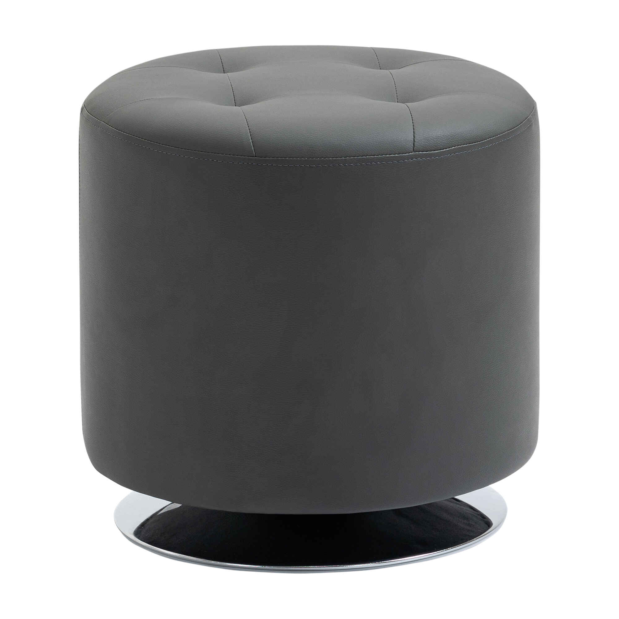 Reposapiés Otomano Giratorio Taburete Puff Redondo Tapizado en Piel Sintético de Estilo Moderno para Dormitorio Entrada Salón Ø45,5x44,5 cm Gris