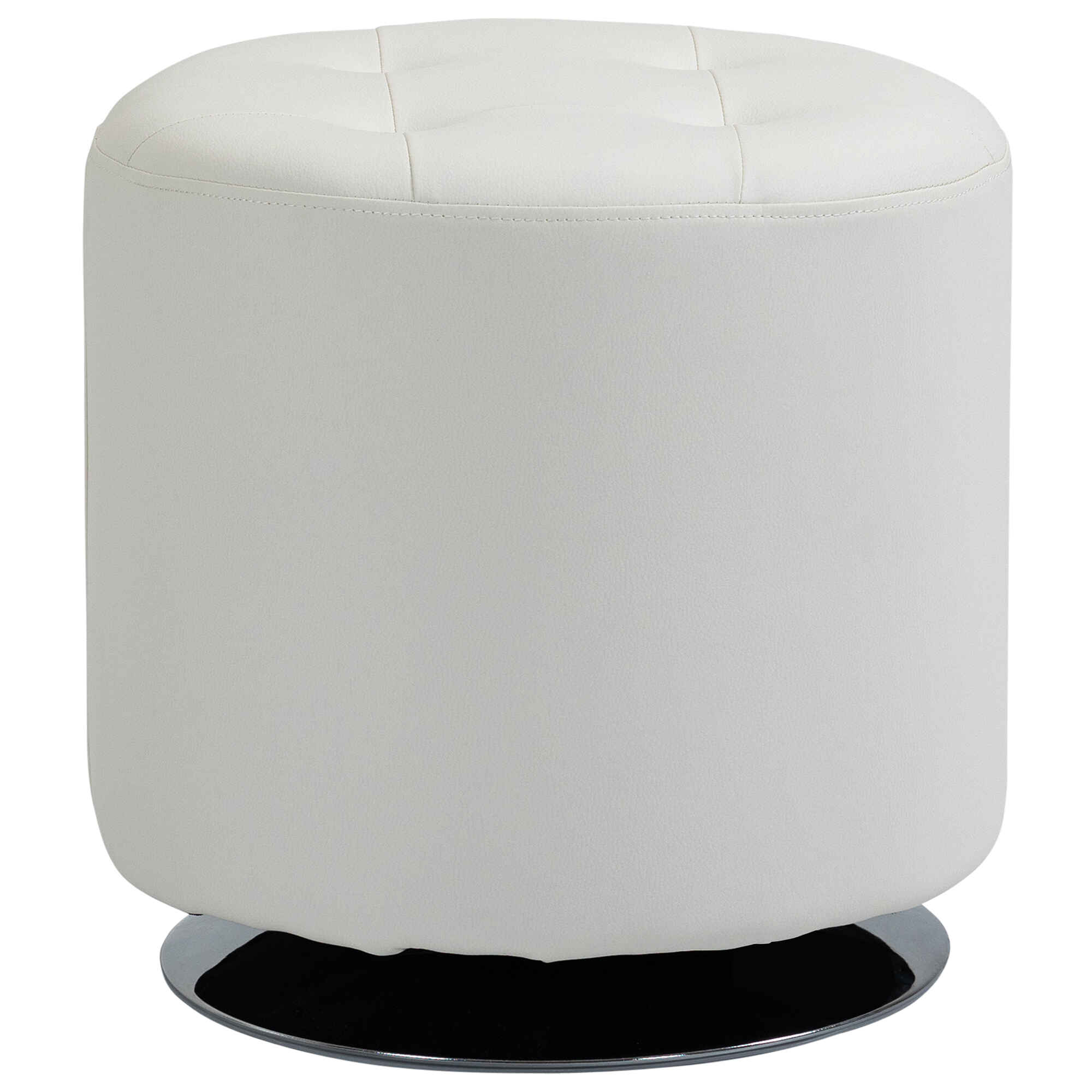 Reposapiés Otomano Giratorio Taburete Puff Redondo Tapizado en Piel Sintético de Estilo Moderno para Dormitorio Entrada Salón Ø45,5x44,5 cm Blanco