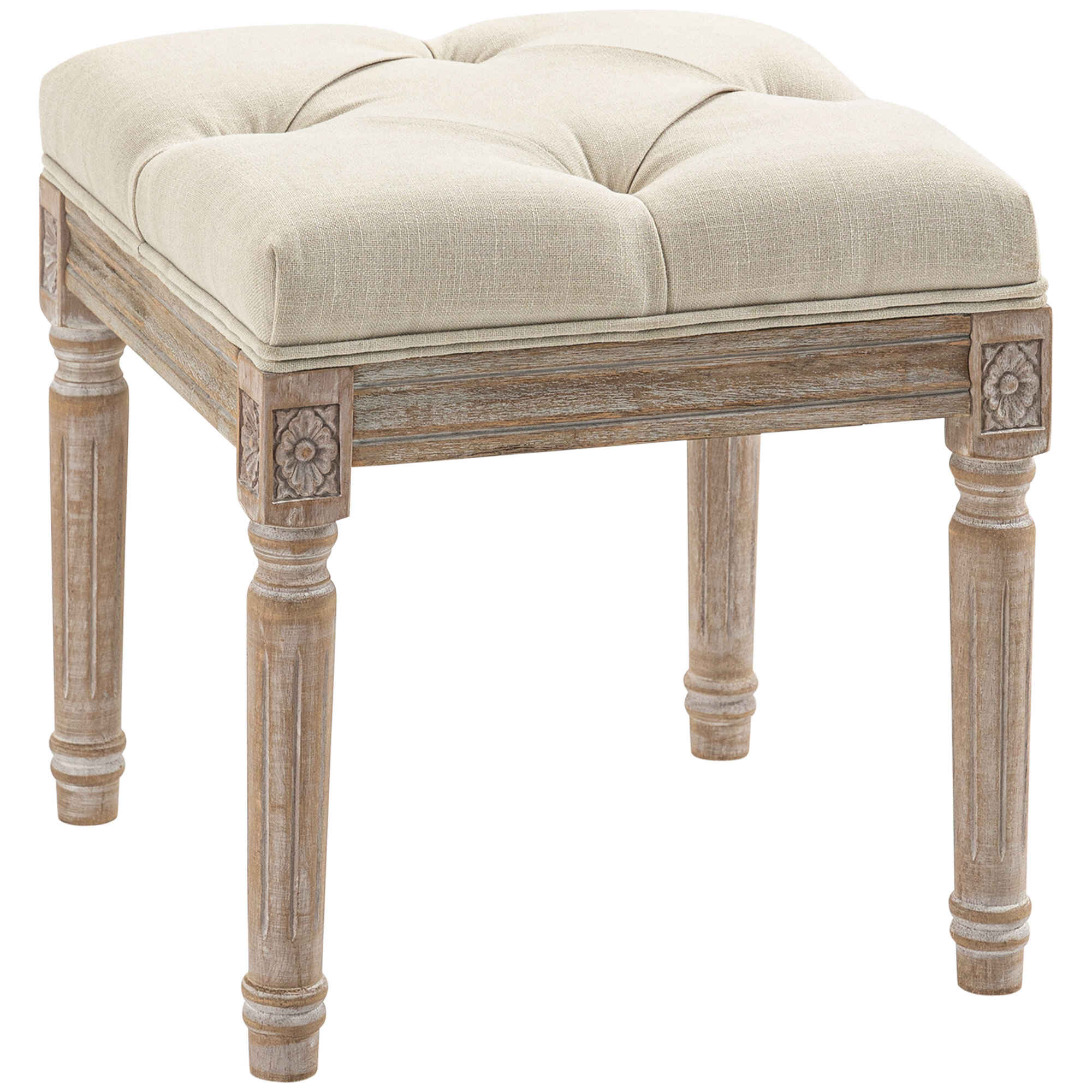 Taburete Pie de Cama Banco para Pie de Cama con Pies de Madera y Asiento Acolchado Carga 120 kg Banqueta de Dormitorio para Entrada Pasillo 40x40x43 cm Beige