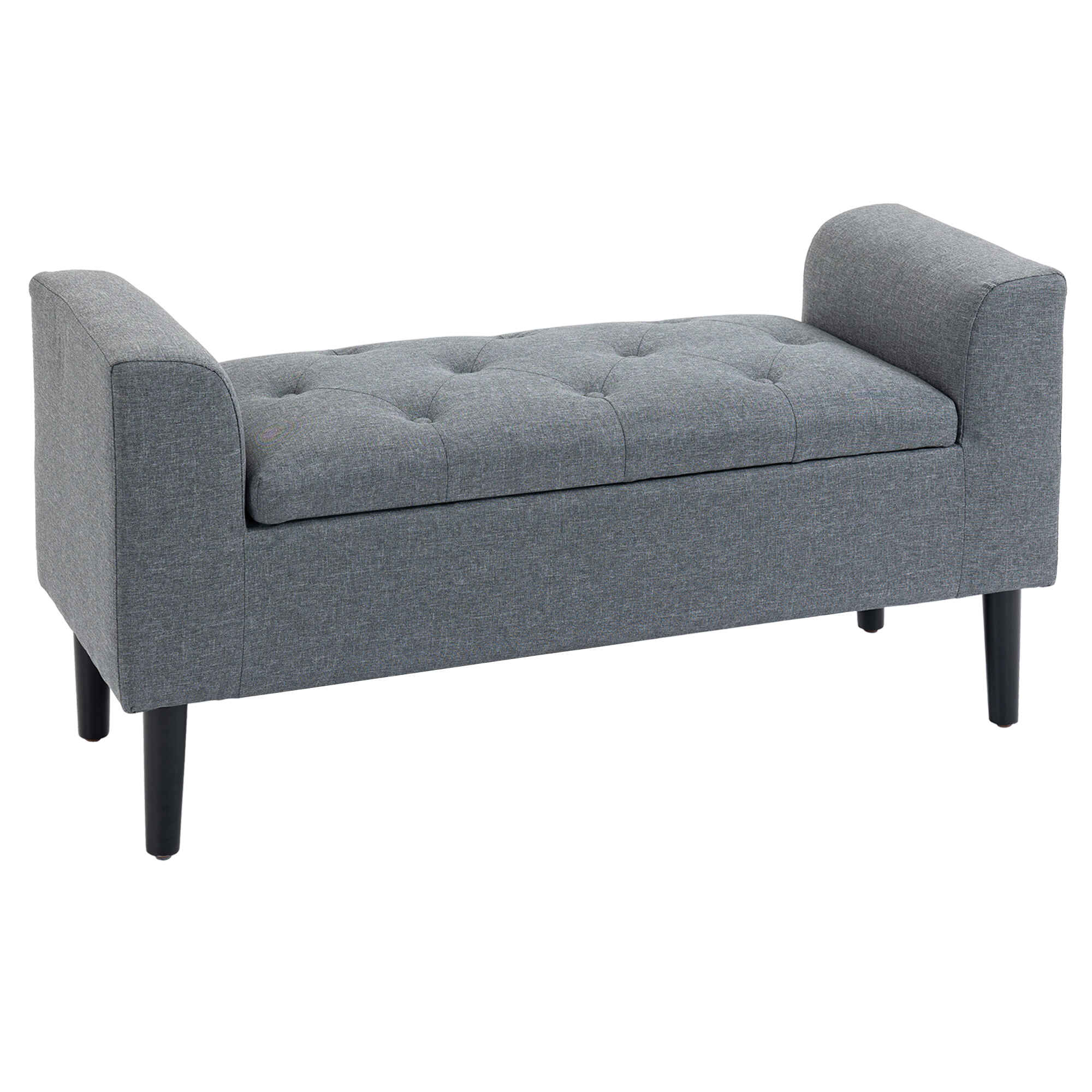 Banco Pie de Cama Acolchado con Espacio de Almacenaje Banqueta Multifuncional con Brazos Tapa Abatible y Patas de Madera para Dormitorio Salón 116x44x58 cm Gris