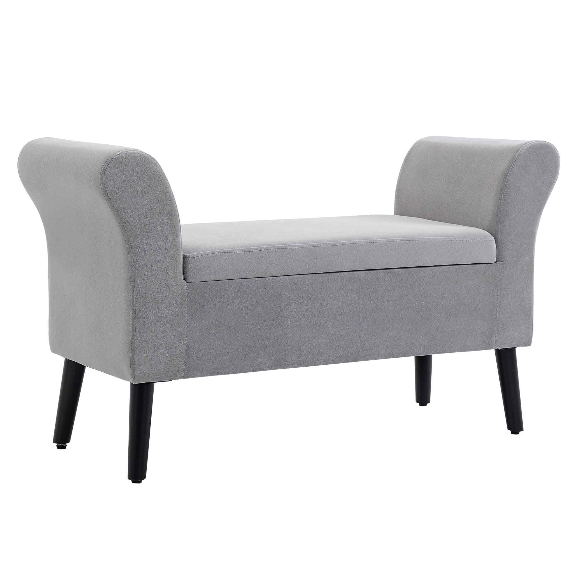 Baúl de Almacenaje para Dormitorio Banco de Almacenamiento con Tapa Abatible Reposabrazos y Patas de Madera para Salón 111,5x41x65 cm Gris Claro