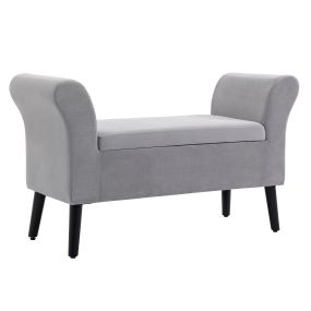 Baúl de Almacenaje para Dormitorio Banco de Almacenamiento con Tapa Abatible Reposabrazos y Patas de Madera para Salón 111,5x41x65 cm Gris Claro