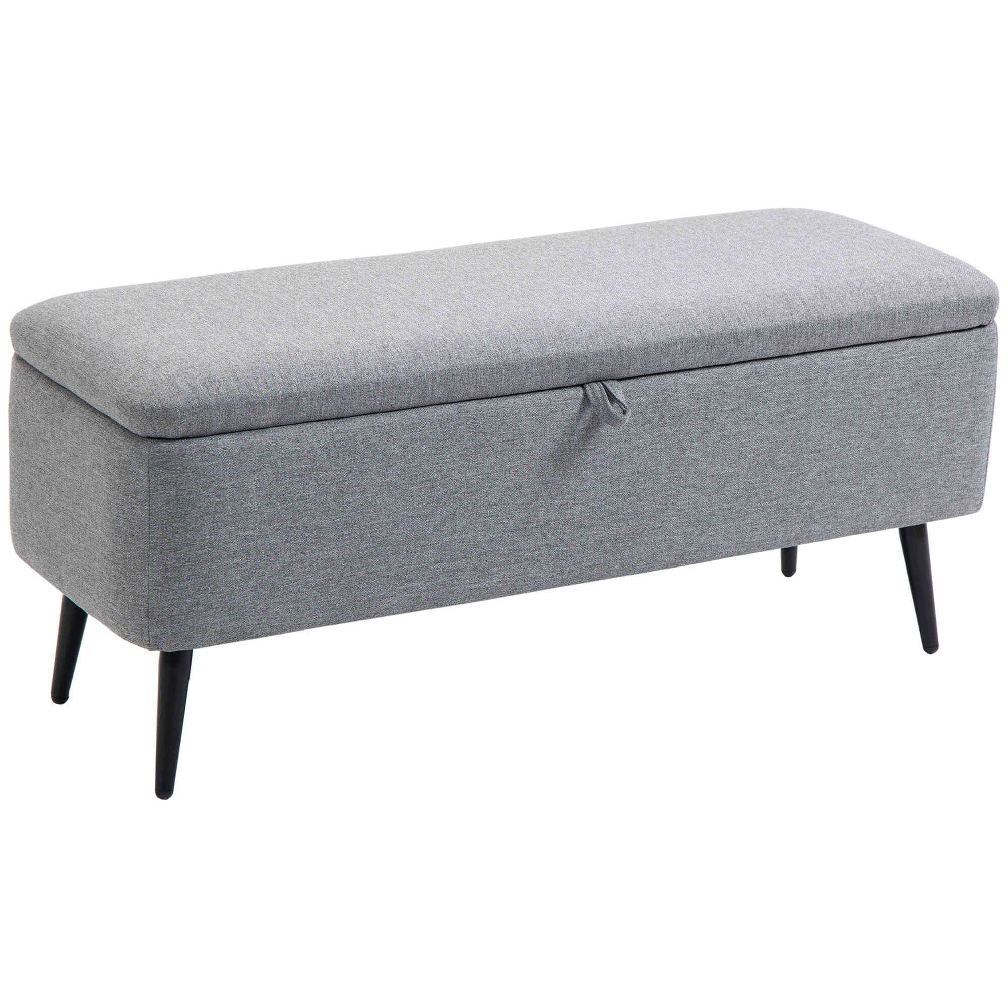 Banco de Almacenamiento Taburete de Almacenaje Tapizado en Lino con Tapa Abatible y Patas de Acero para Dormitorio Salón Entrada Carga 150 kg 101x38,5x44,5 cm Gris