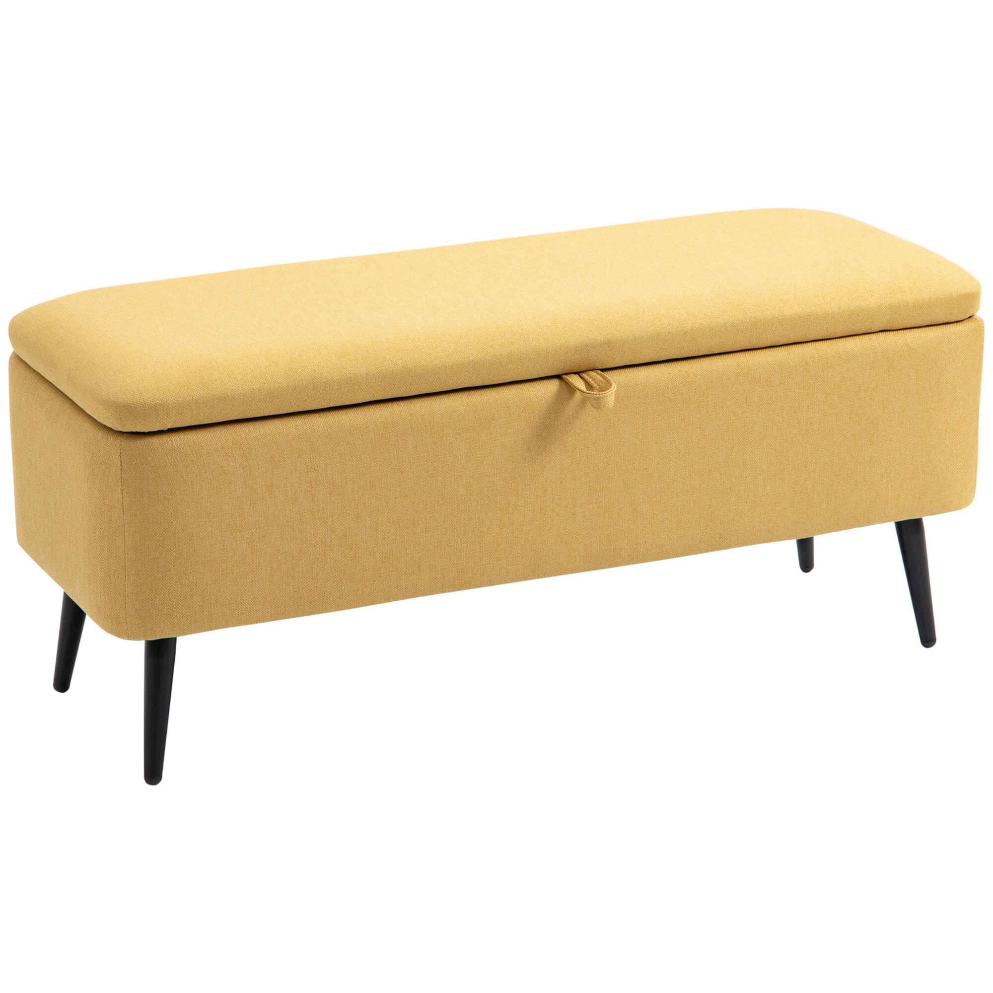 Banco de Almacenamiento Taburete de Almacenaje Tapizado en Lino con Tapa Abatible y Patas de Acero para Dormitorio Salón Entrada Carga 150 kg 101x38,5x44,5 cm Amarillo