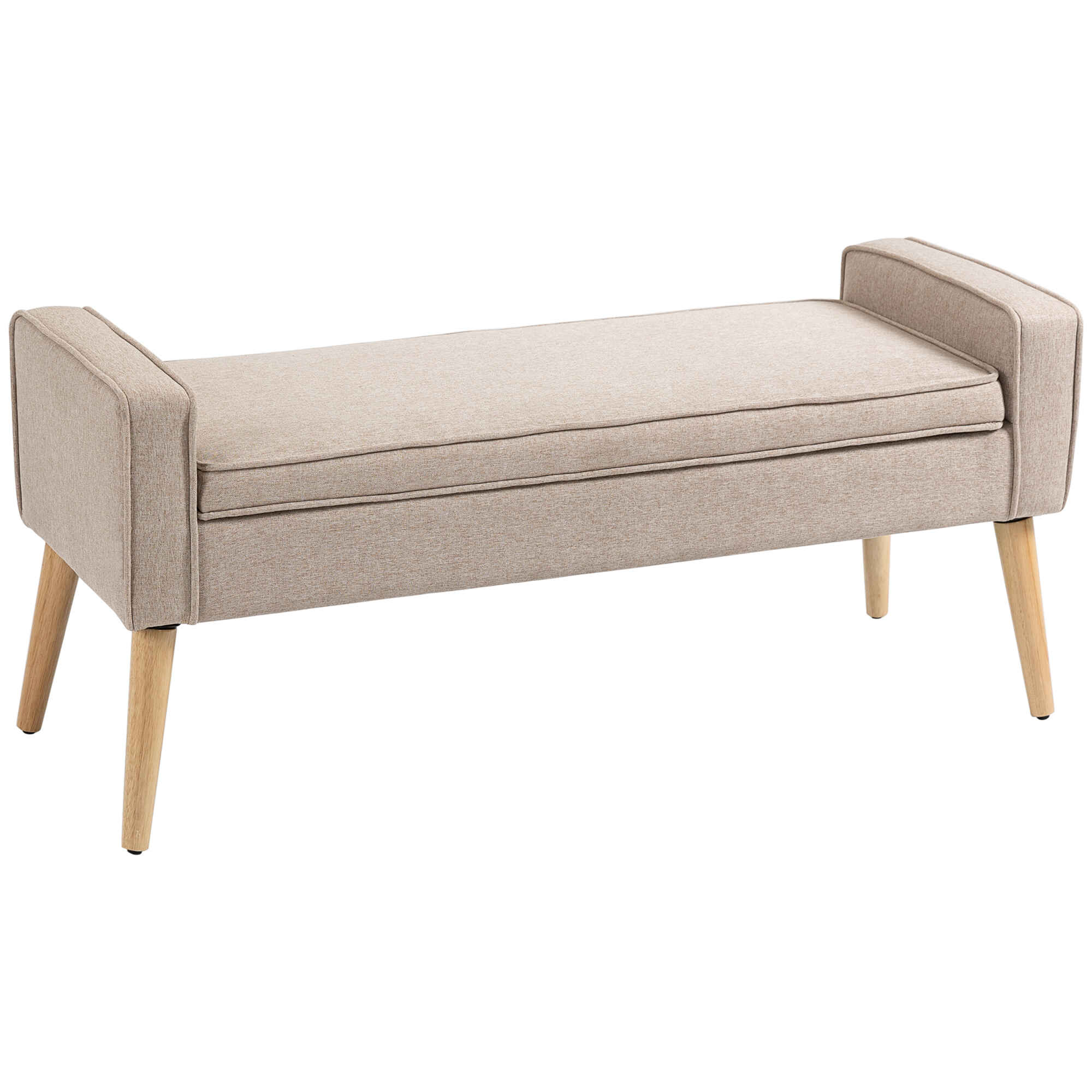 Banco de Almacenamiento Baúl de Almacenaje Tapizado en Lino con Tapa Abatible y Patas de Madera para Dormitorio Salón Entrada Carga 120 kg 120x45x54 cm Beige