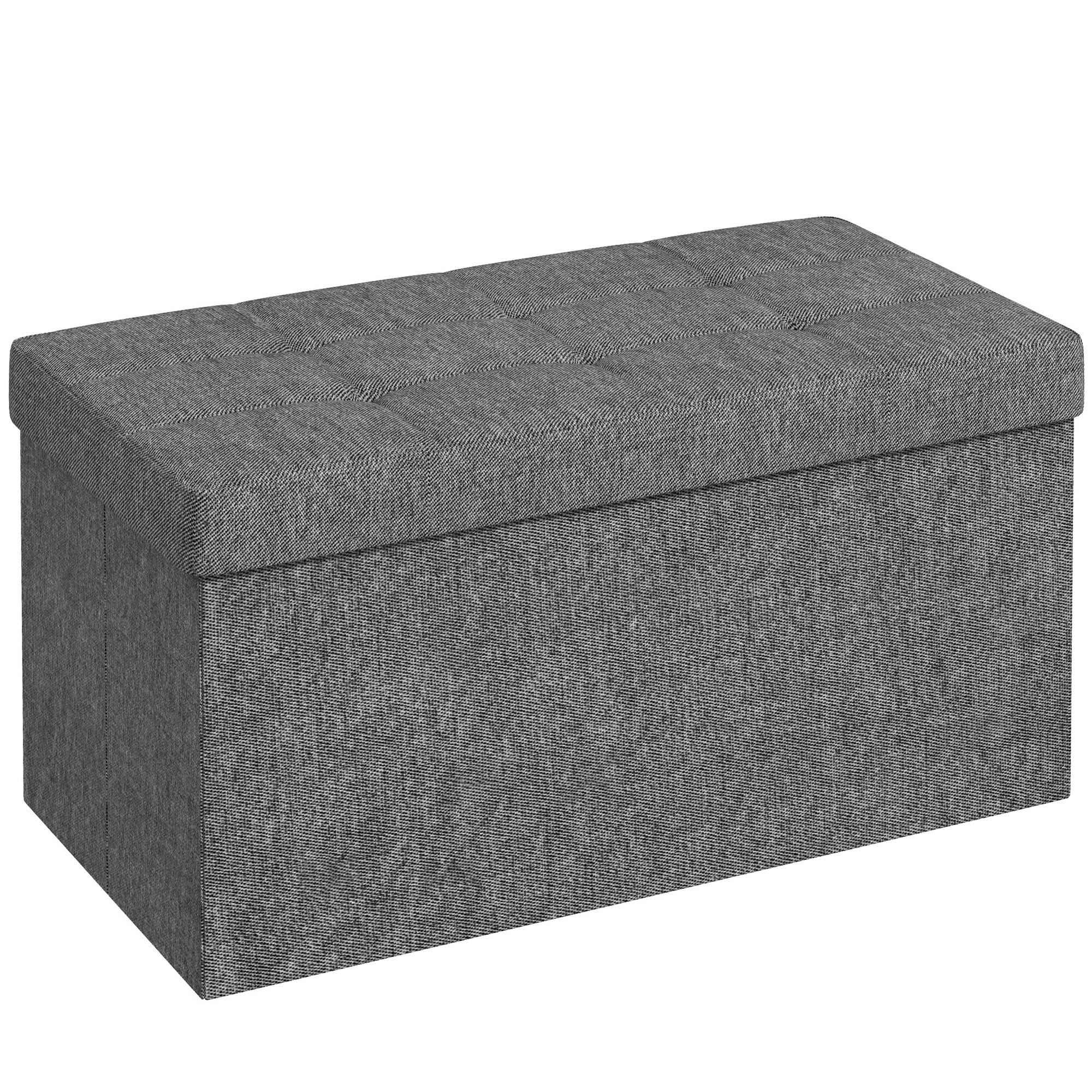 Baúl de Almacenaje para Dormitorio 84L Puff de Almacenaje Plegable Tapizado de Lino Sintético con Tapa para Salón 76x38x38 cm Gris Oscuro