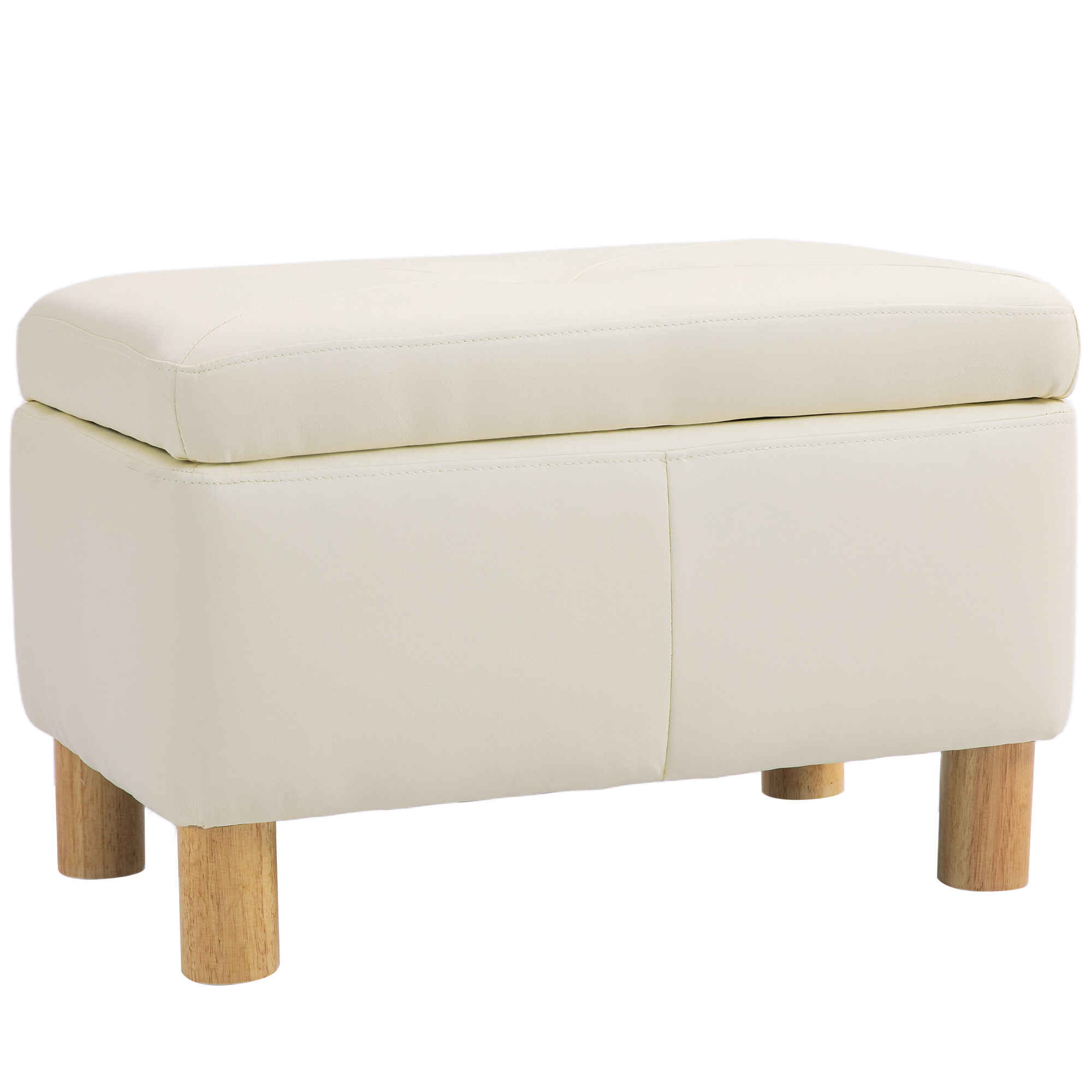 Baúl de Almacenaje para Dormitorio 33L Puff Almacenaje Tapizado en PU Banco de Almacenaje con Patas de Madera para Pasillo Salón 60x38x40 cm Crema