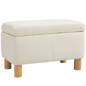 Baúl de Almacenaje para Dormitorio 33L Puff Almacenaje Tapizado en PU Banco de Almacenaje con Patas de Madera para Pasillo Salón 60x38x40 cm Crema