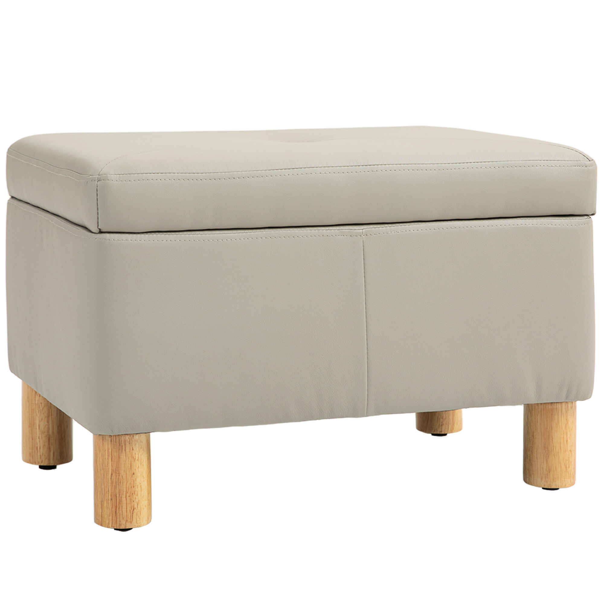 Baúl de Almacenaje para Dormitorio 33L Puff Almacenaje Tapizado en PU Banco de Almacenaje con Patas de Madera para Pasillo Salón 60x38x40 cm Gris Claro