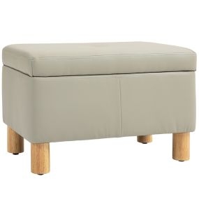 Baúl de Almacenaje para Dormitorio 33L Puff Almacenaje Tapizado en PU Banco de Almacenaje con Patas de Madera para Pasillo Salón 60x38x40 cm Gris Claro