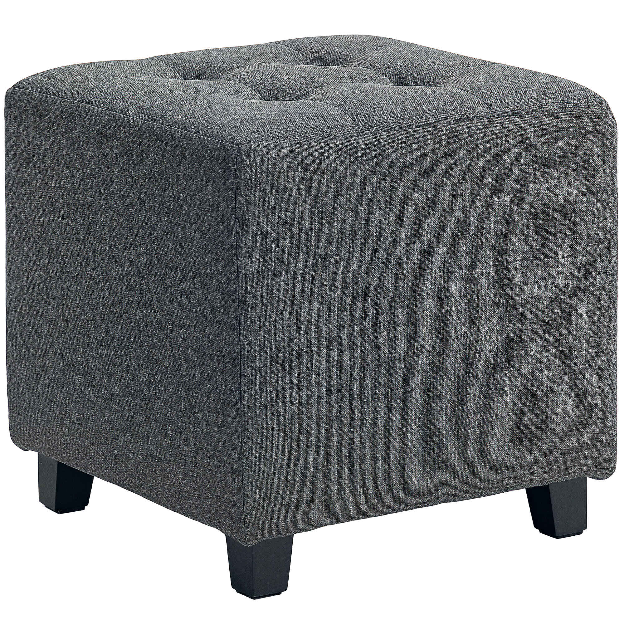 Reposapiés de Salón Taburete Bajo Tapizado en Lino Otomana Cuadrada con Bolsillo Lateral Tapa con Botones Acolchados y Marco de Madera para Sala de Estar Dormitorio Gris