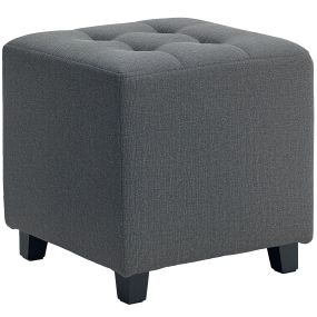 Reposapiés de Salón Taburete Bajo Tapizado en Lino Otomana Cuadrada con Bolsillo Lateral Tapa con Botones Acolchados y Marco de Madera para Sala de Estar Dormitorio Gris