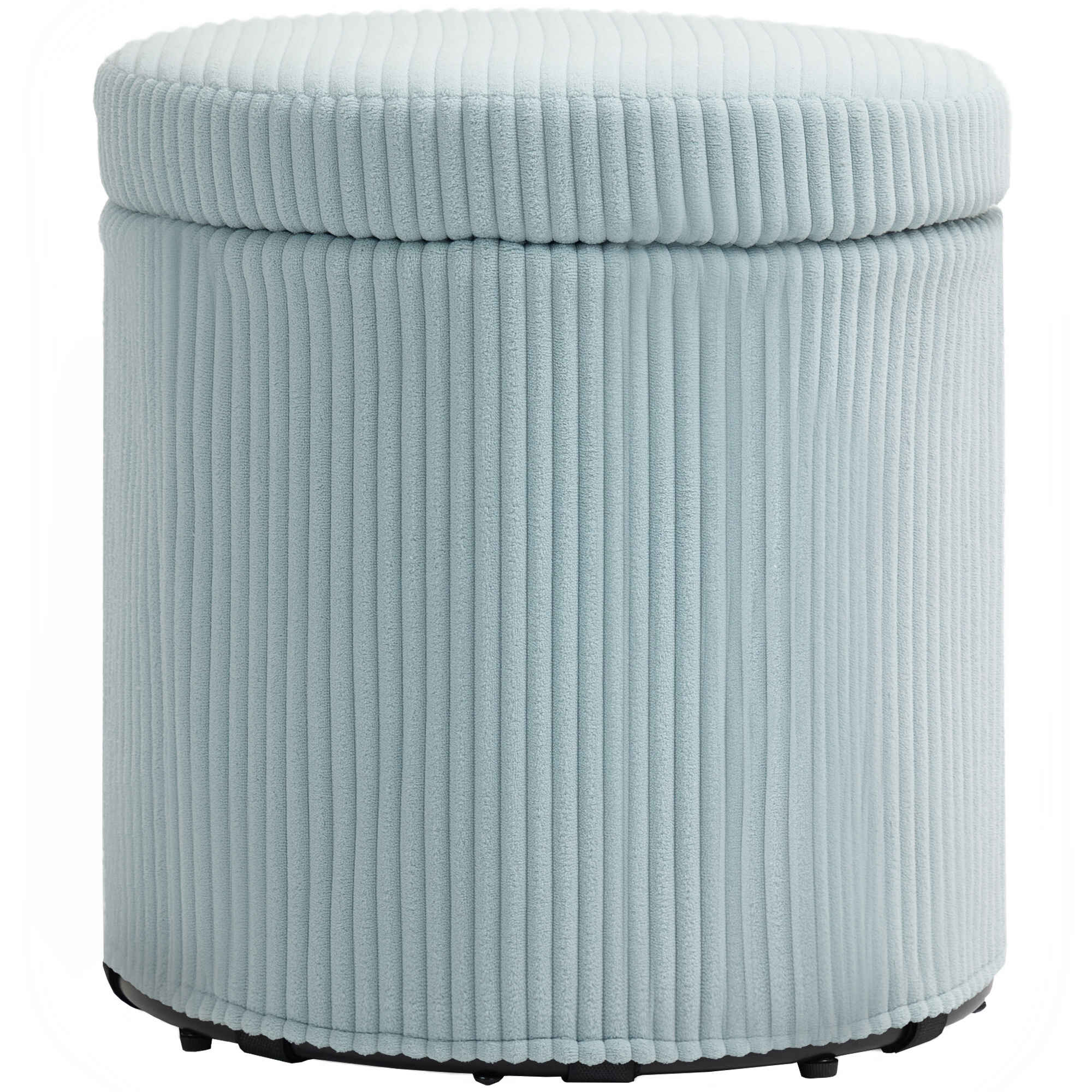 Puff Almacenaje Baúl de Almacenaje Redondo Tapizado en Pana Asiento Acolchado Tapa Extraíble para Pasillo Dormitorio Salón Ø40x41 cm Azul Claro