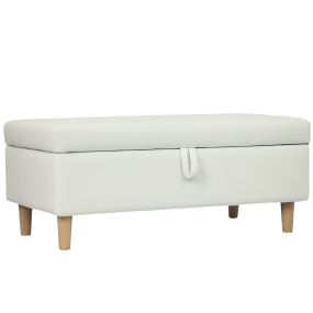 Puff Almacenaje Baúl Tapizado de Terciopelo 100x50x43 cm con Patas de Madera Capacidad 71L Soporta 240 kg Banco Almacenaje para Dormitorio Pasillo Salón Blanco Crema