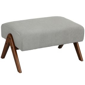 Reposapiés de Salón Taburete Bajo Tapizado en Pana Otomana Rectangular con Asiento Acolchado y Patas de Madera para Sala de Estar Dormitorio Gris Claro