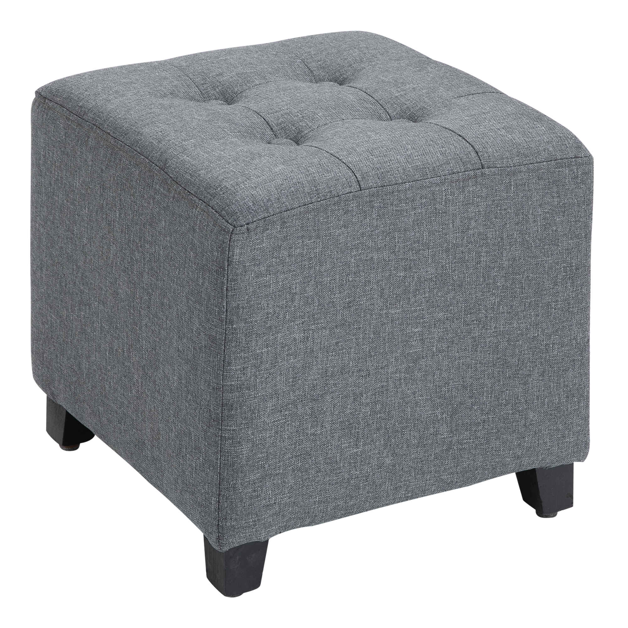 Taburete Bajo Otomana Reposapiés Acolchado con Patas de Madera Maciza Diseño de Botones 35x35x35 cm Gris