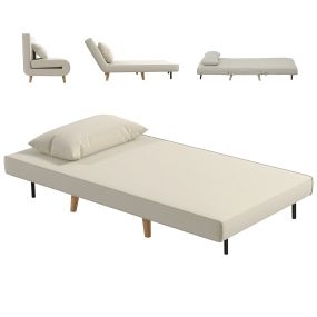 Sofá Cama Individual 3 en 1 94x78x80 cm Sillón Cama con Respaldo Ajustable en 6 Posiciones Almohada Acolchada Carga 350 kg para Oficina Dormitorio Salón Beige