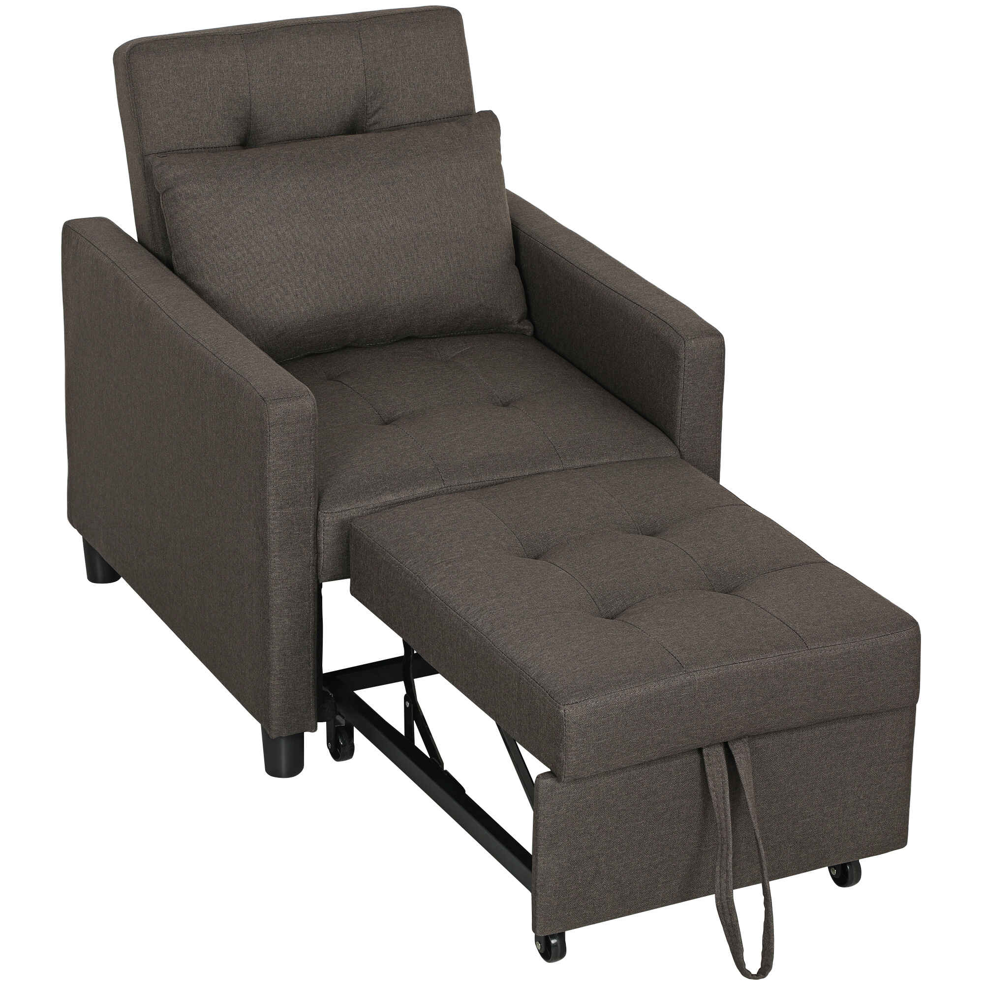 Sofá Cama de 1 Plaza 3 en 1 Sofá Cama Tapizado en Lino con Respaldo Ajustable de 3 Niveles y Almohada Acolchada para Oficina Dormitorio Salón 69x82,5x84 cm Marrón Oscuro