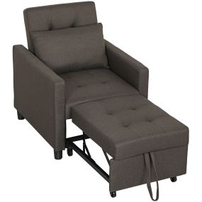 Sofá Cama de 1 Plaza 3 en 1 Sofá Cama Tapizado en Lino con Respaldo Ajustable de 3 Niveles y Almohada Acolchada para Oficina Dormitorio Salón 69x82,5x84 cm Marrón Oscuro
