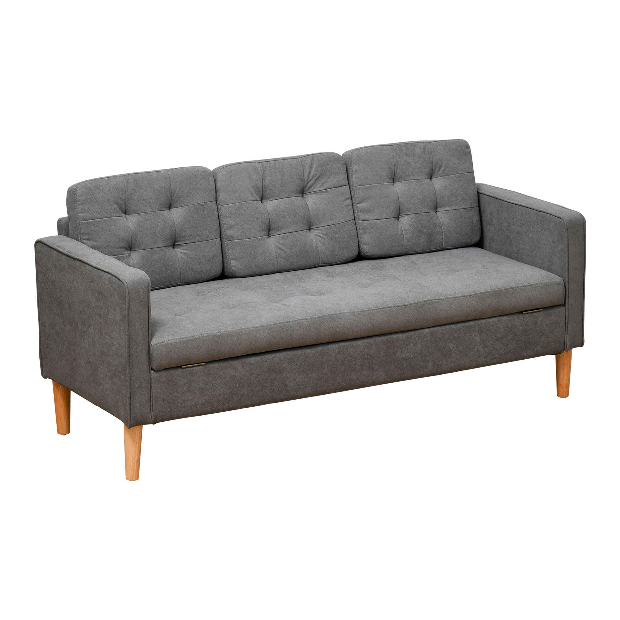Sofá de 3 Plazas Acolchado con 3 Cojines y Reposabrazos Espacio de Almacenaje Estilo Moderno para Salón Dormitorio 166,5x62x82 cm Gris