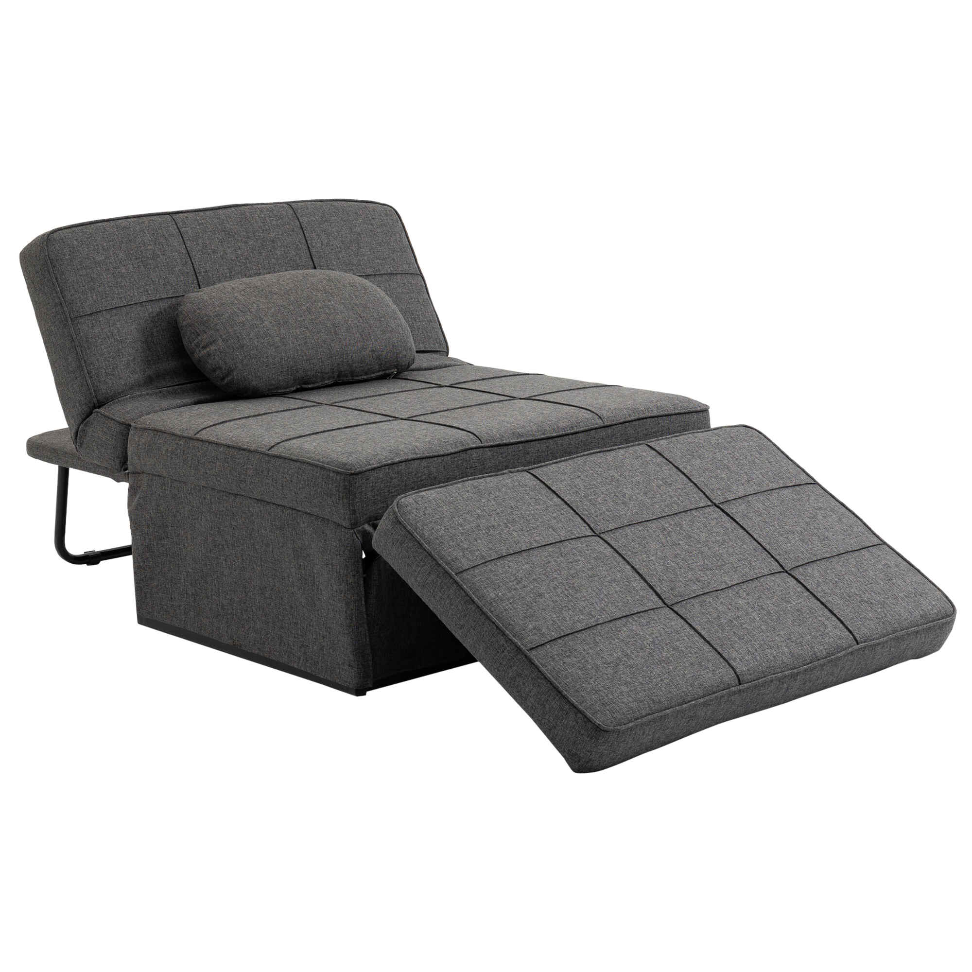 Sofá Cama Plegable 3 en 1 Sofá Cama de 1 Plaza Tapizado en Lino Sofá Cama Convertible con Respaldo Ajustable en 5 Posiciones Reposapiés y Reposacabezas Carga 200 kg Gris
