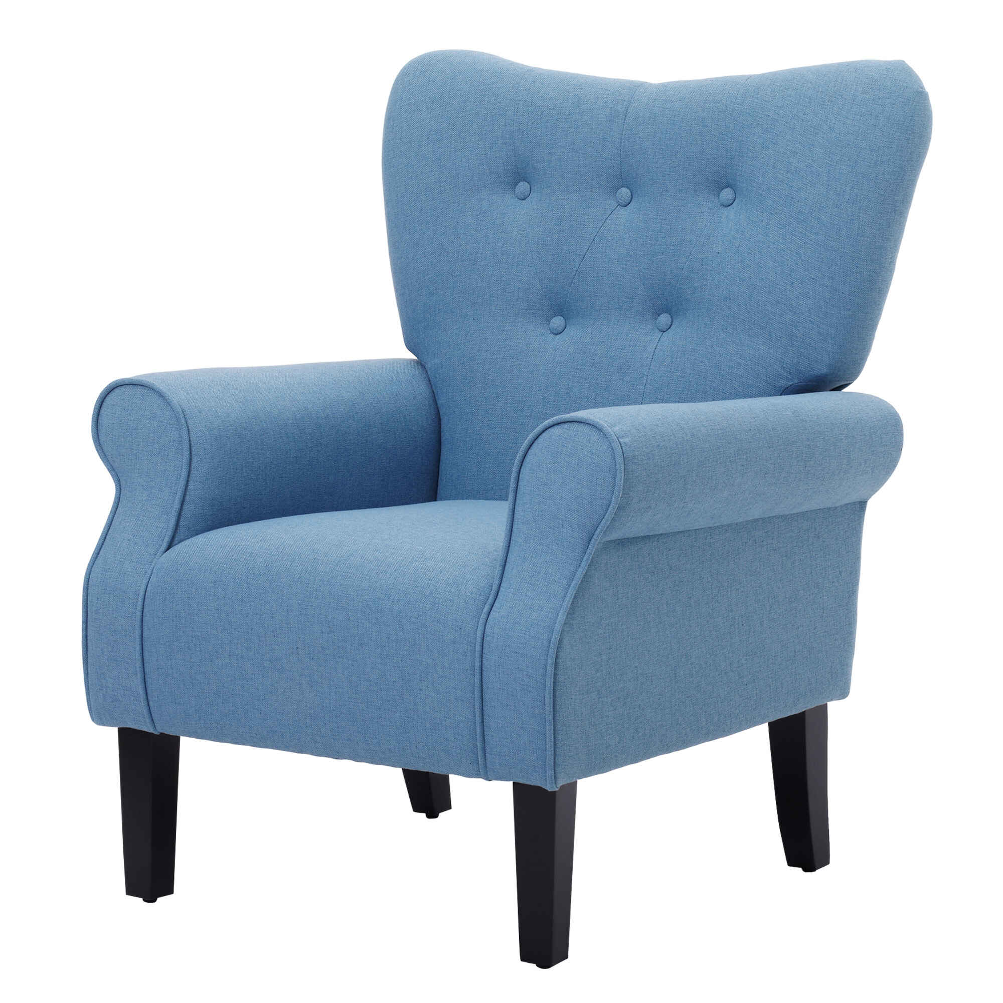 Butaca de Salón Tapizada en Tela Sillón Relax con Reposabrazos Asiento Acolchado y Patas de Madera Estilo Moderno para Dormitorio 78x74x97 cm Azul