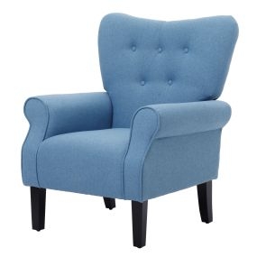 Butaca de Salón Tapizada en Tela Sillón Relax con Reposabrazos Asiento Acolchado y Patas de Madera Estilo Moderno para Dormitorio 78x74x97 cm Azul