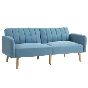 Sofá Cama de 2 Plazas Moderno 173x75x73 cm Sofá Cama Plegable Tapizado en Lino Sintético con Respaldo Ajustable en 3 Niveles y Reposabrazos Desmontables para Salón Oficina Azul Claro