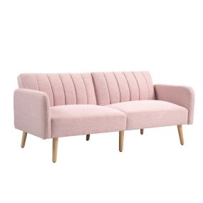 Sofá Cama de 2 Plazas Moderno 173x75x73 cm Sofá Cama Plegable Tapizado en Lino Sintético con Respaldo Ajustable en 3 Niveles y Reposabrazos Desmontables para Salón Oficina Rosa