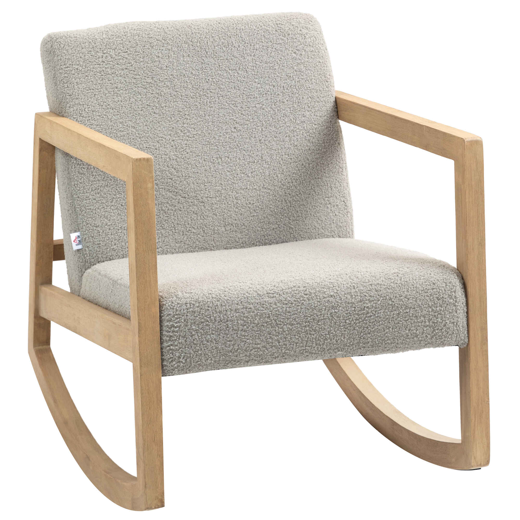 Mecedora Tapizada en Borreguito Silla Mecedora con Patas de Madera de Caucho y Reposabrazos Sillón Relax Carga 150 kg para Dormitorio Salón Gris