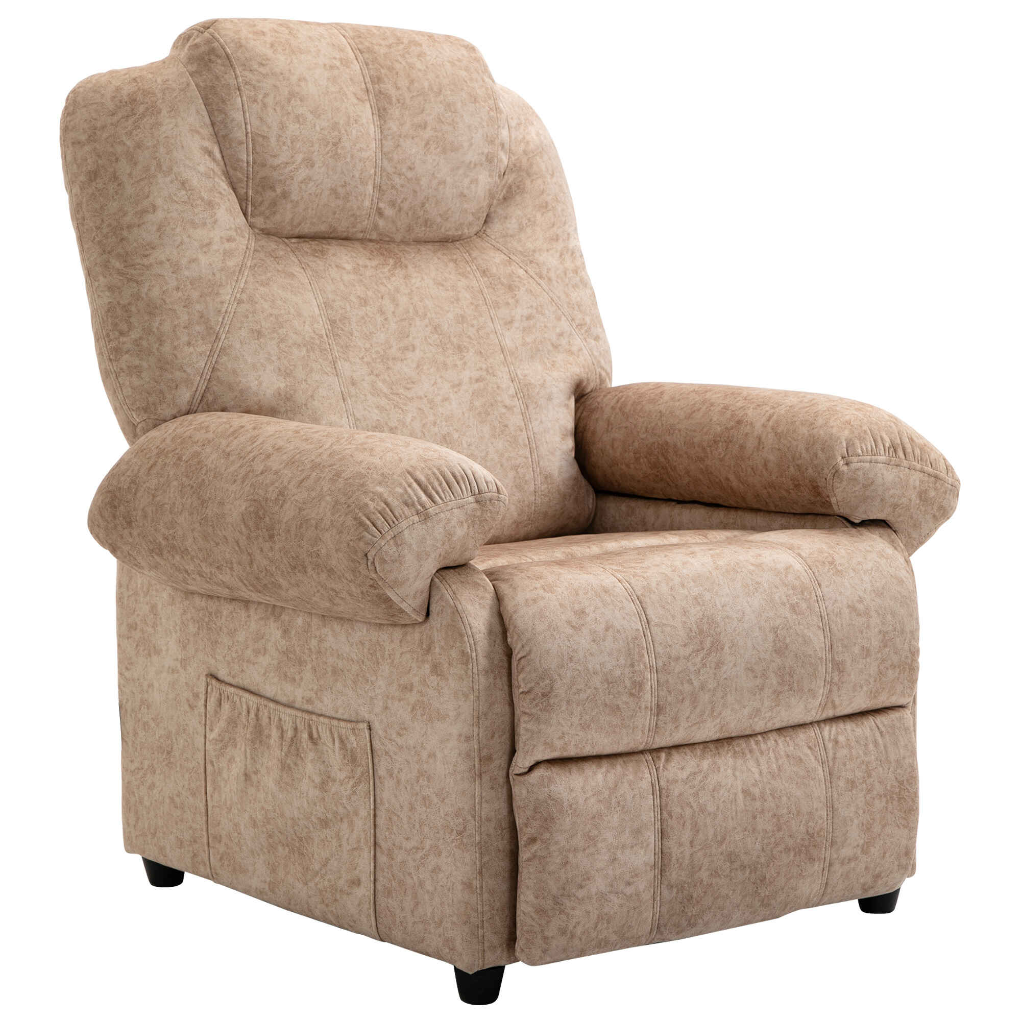 Sillón Relax Reclinable Manual Tapizado en Terciopelo Acolchado Sillón Relax con Reposapiés Retráctil y Bolsillos Laterales para Salón Oficina Dormitorio 88x91x108 cm Beige
