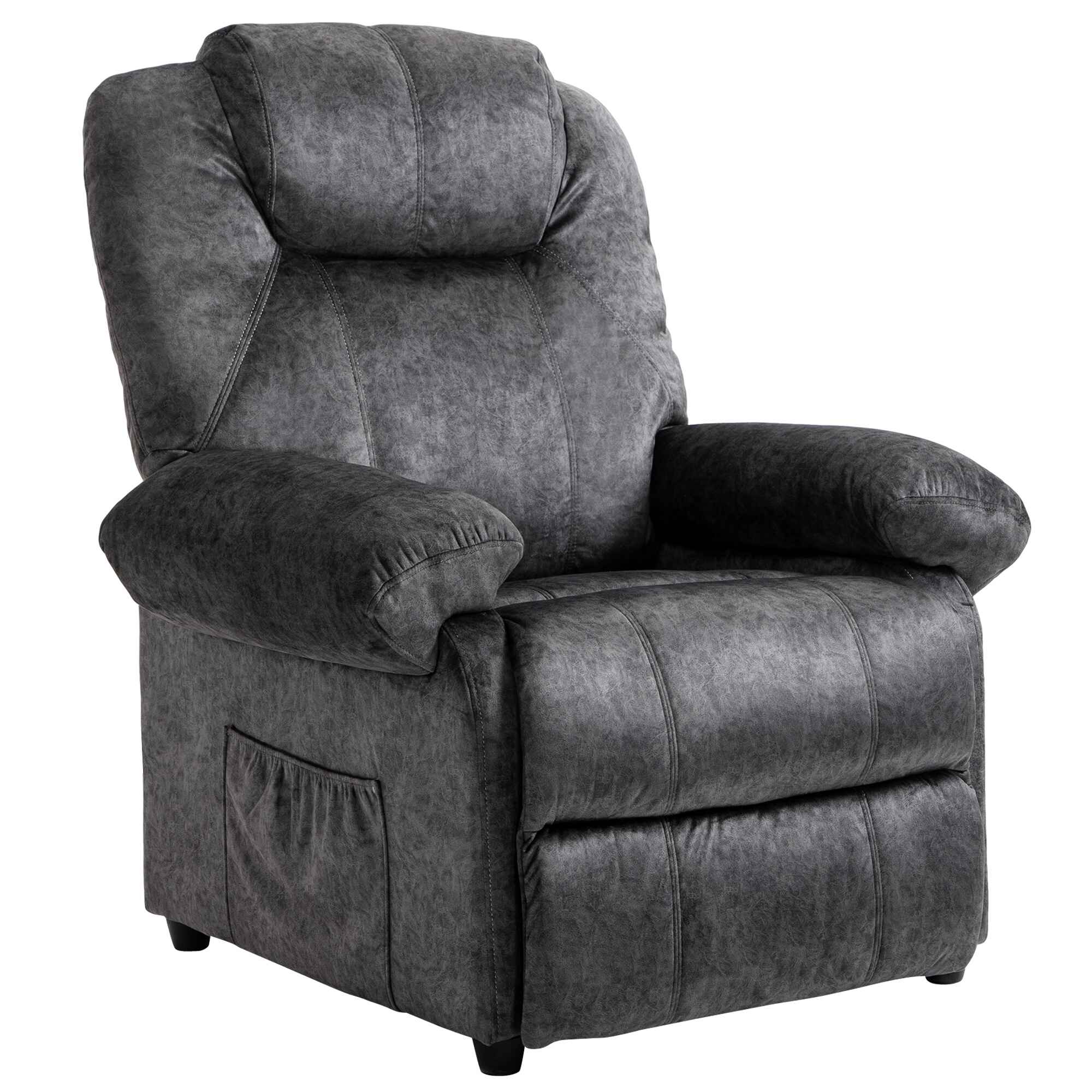 Sillón Relax Reclinable Manual Tapizado en Terciopelo Acolchado Sillón Relax con Reposapiés Retráctil y Bolsillos Laterales para Salón Oficina Dormitorio 88x91x108 cm Negro
