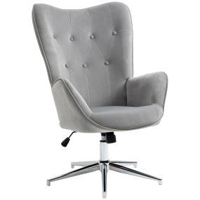 Sillón Individual Tapizado en Terciopelo Sillón de Salón Altura Ajustable Reposabrazos Giratorio 360° para Dormitorio 66x73x102,5-111,5 cm Gris