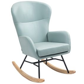 Mecedora Tapizada en Tejido Técnico Sillón Relax con Patas de Madera de Haya Respaldo con Diseño Curvo y Reposabrazos Mecedora para Lactancia Carga 150 kg para Dormitorio Salón Verde Claro