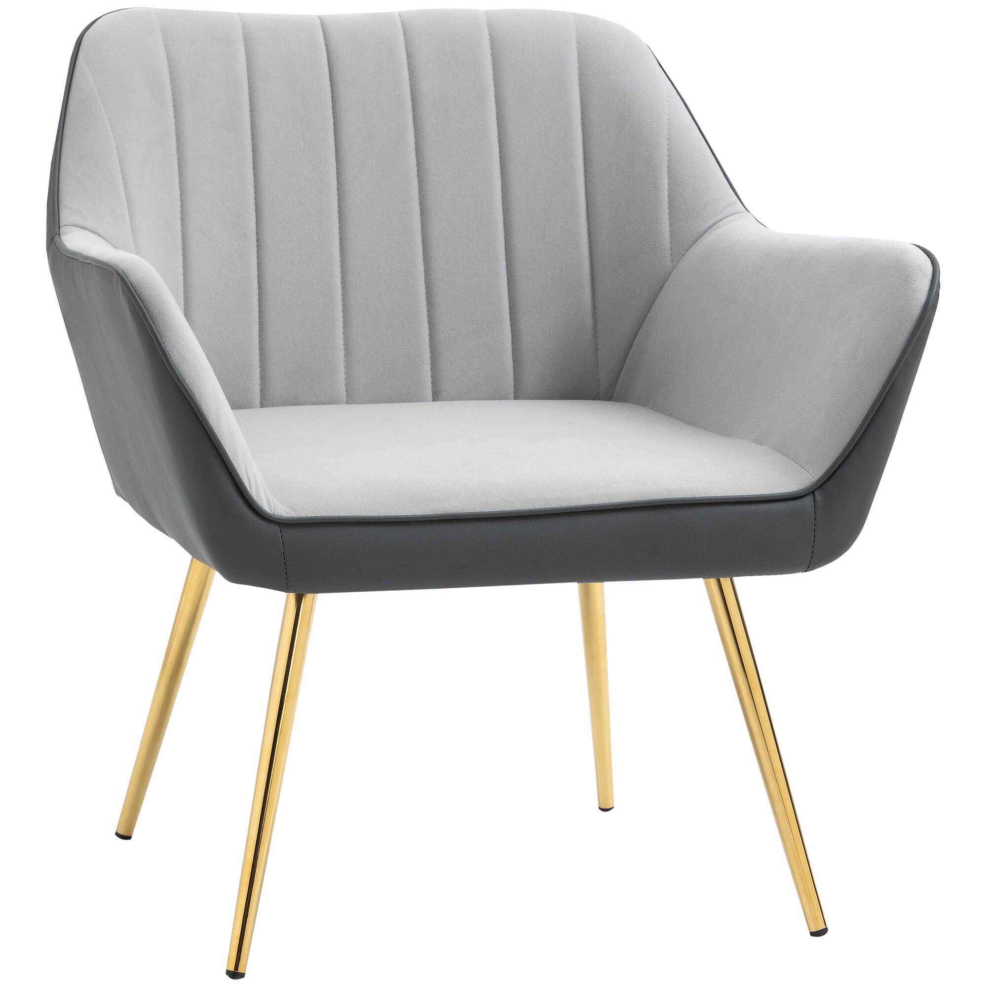 Butaca de Salón Sillón de Salón Tapizado en Cuero Sintético y Terciopelo con Reposabrazos Patas Doradas y Marco de Acero Butaca para Dormitorio Sala de Estar Carga 120 kg Gris