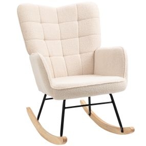 Mecedora de Borreguito Silla Mecedora con Patas de Madera de Haya y Marco de Acero Silla para Lactancia Carga 120 kg para Dormitorio Salón Beige